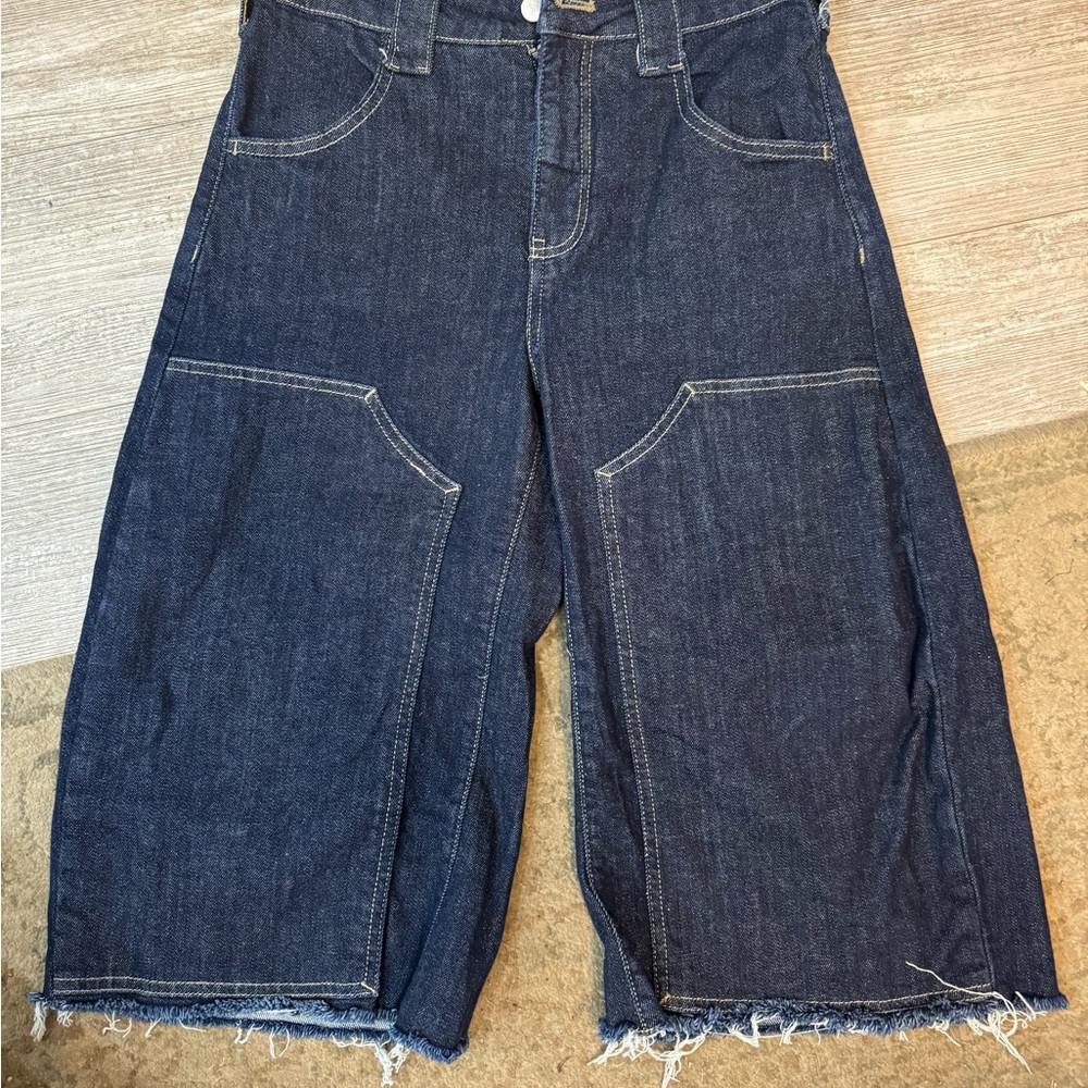 Pilcro Dark Indigo Denim Wide-Leg Crop Shorts - Picture 3 of 4